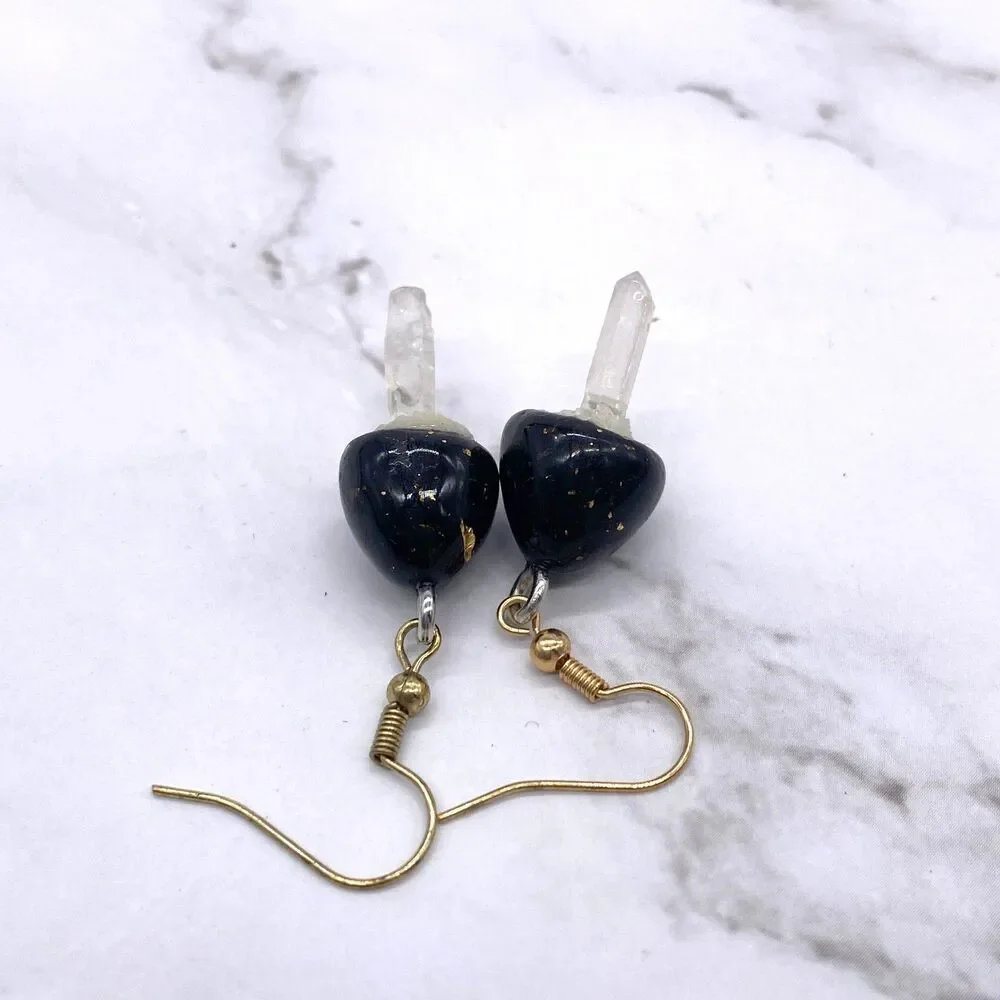 Black Mushroom Quartz Crystal earrings